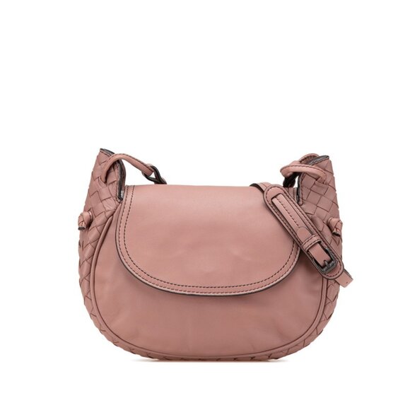 BOTTEGA VENETA Cream Leather Intrecciato Shoulder Bag